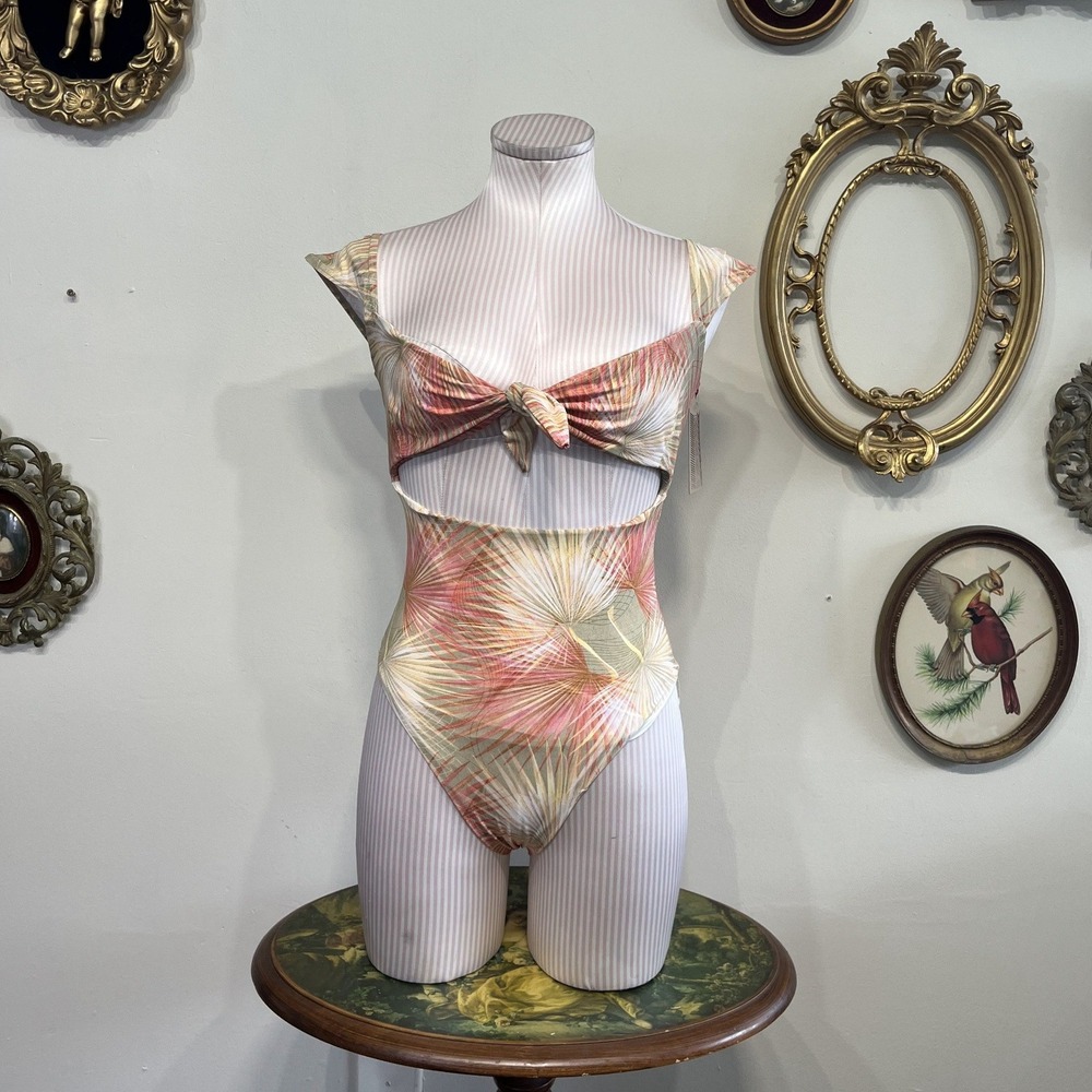 IMSY‎ Palm Print Cutout One-Piece Swimsuit Tropical Bathing Suit Size M